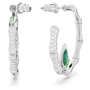 Dellium hoop earrings, Bamboo, Green, Rhodium plated - Swarovski, 5645373