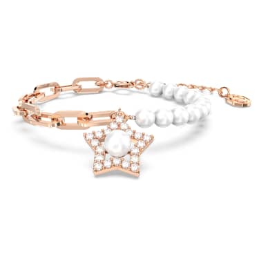 Stella 手链, 密镶, 星星, 白色, 镀玫瑰金色调 - Swarovski, 5645461