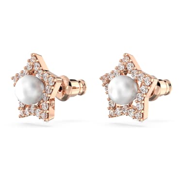 Clous d oreilles Stella Coupe ronde Etoile Blanches Placage de ton or rose