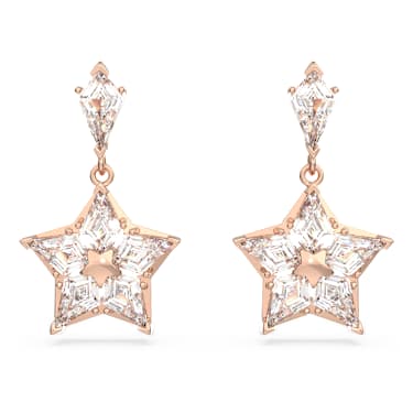 Stella Drop-Ohrhänger, Drachenschliff, Stern, Weiß, Roségold-Legierungsschicht - Swarovski, 5645466