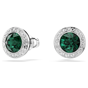 Una Angelic stud earrings, Round cut, Green, Rhodium plated - Swarovski, 5646714