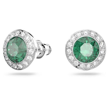 Una Angelic Oorknopjes, Ronde slijpvorm, Groen, Rodium toplaag - Swarovski, 5646714
