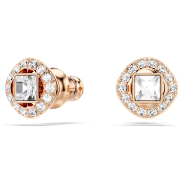 Angelic Square stud earrings, Square cut, White, Rose gold-tone plated - Swarovski, 5646716