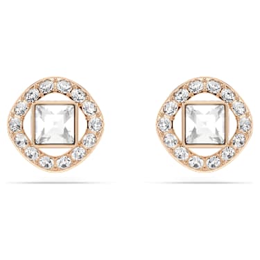 Angelic Square ต่างหูเม็ดเดี่ยว, เจียระไนทรงสี่เหลี่ยมจัตุรัส, ขาว, เคลือบโทนสีโรสโกลด์ - Swarovski, 5646716