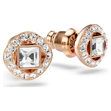 Cercei stud Angelic Square, Tăietură pătrată, Albi, Placat cu nuanță roz-aurie - Swarovski, 5646716