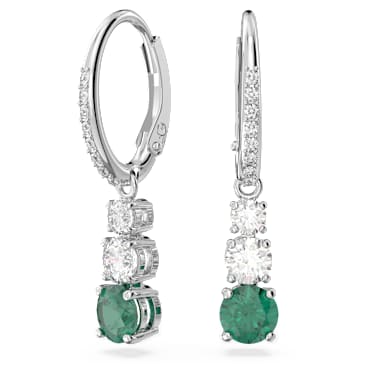 Stilla Attract 水滴形耳环, 圆形切割, 绿色, 镀铑 - Swarovski, 5646718
