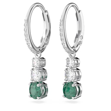 Attract Trilogy drop earrings, Round cut, Green, Rhodium plated - Swarovski, 5646718