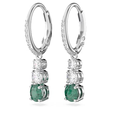 Stilla Attract 水滴形耳环, 圆形切割, 绿色, 镀铑 - Swarovski, 5646718