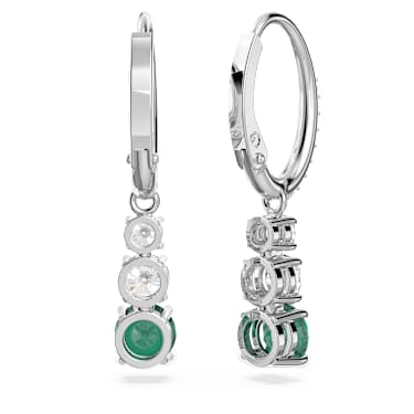 Attract Trilogy hoop earrings, Round cut, Green, Rhodium plated - Swarovski, 5646718