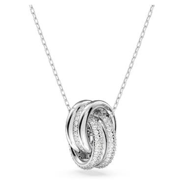 Hyperbola pendant, Intertwined circles, Small, White, Rhodium plated - Swarovski, 5646724
