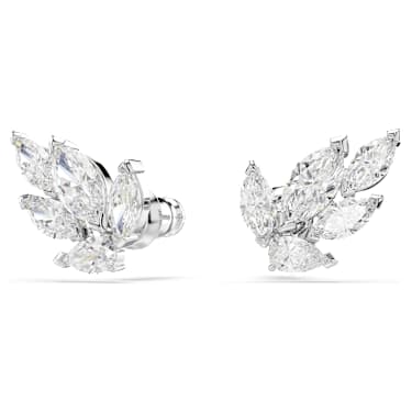 Louison stud earrings, Leaf, White, Rhodium plated - Swarovski, 5646728