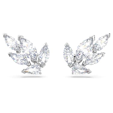 Louison 耳釘, 葉, 白色, 鍍白金色 - Swarovski, 5646728
