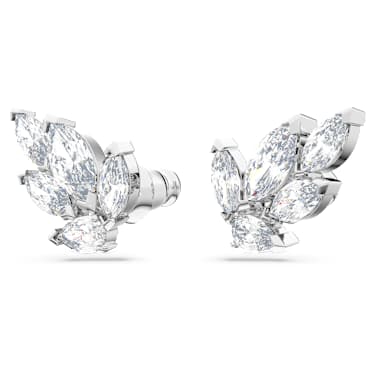 Louison 耳釘, 葉, 白色, 鍍白金色 - Swarovski, 5646728
