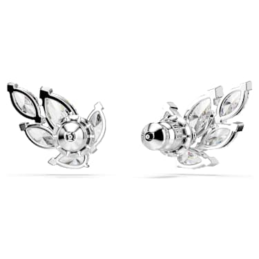 Louison stud earrings, Leaf, White, Rhodium plated - Swarovski, 5646728