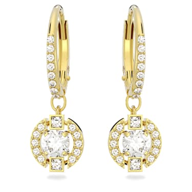 Una Oorhangers, Ronde slijpvorm, Wit, Goudkleurige toplaag - Swarovski, 5646733