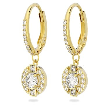 Una drop earrings, Round cut, White, 18K gold finish - Swarovski, 5646733