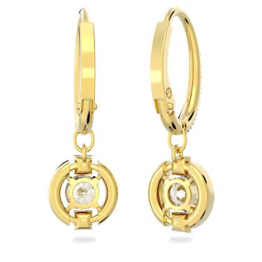 Una 水滴形耳環, 圓形切割, 白色, 鍍金（金色飾面） - Swarovski, 5646733