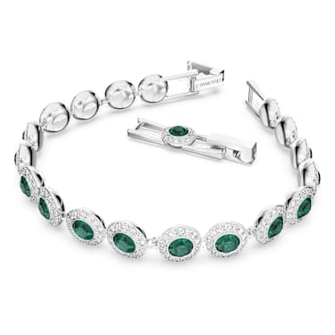 Angelic bracelet, Round cut, Pavé, Medium, Green, Rhodium plated