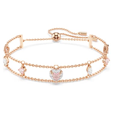 One 手链, 混合切割, 心形, 粉红色, 镀玫瑰金色调 - Swarovski, 5646747