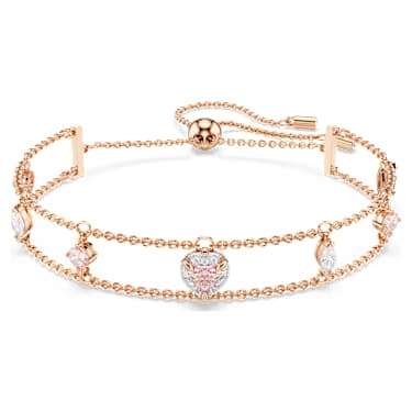 One 手链, 混合切割, 心形, 粉红色, 玫瑰金色饰面 - Swarovski, 5646747