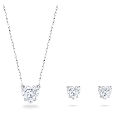 Komplet Stilla Attract, Srce, Bela, Prevleka iz rodija - Swarovski, 5646751