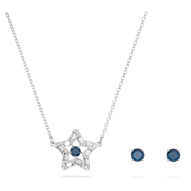 Stella 套装, 混合切割, 星星, 蓝色, 镀铑 - Swarovski, 5646762