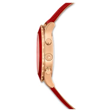 Octea Lux Chrono watch, Swiss Made, Leather Strap, Red, Rose gold-tone finish - Swarovski, 5646975
