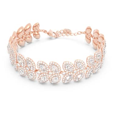 Baron สร้อยข้อมือ, ใบไม้, ขาว, เคลือบโทนสีโรสโกลด์ - Swarovski, 5647219