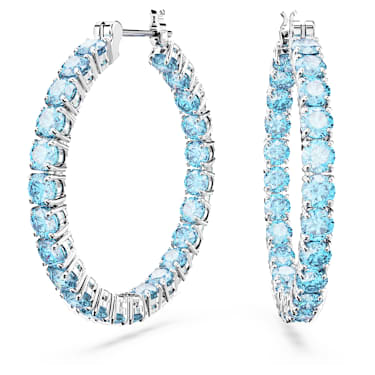 Anneaux d'oreilles Matrix, Coupe ronde, Bleues, Métal rhodié - Swarovski, 5647446