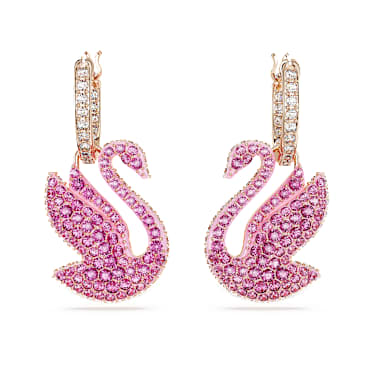 Swan 水滴形耳环, 天鹅, 粉红色, 镀玫瑰金色调 - Swarovski, 5647544