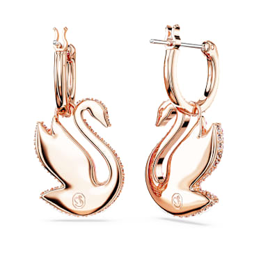 Swan drop earrings, Swan, Pink, Rose gold-tone plated - Swarovski, 5647544