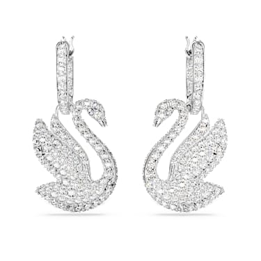 Swarovski Iconic Swan Drop-Ohrhänger, Schwan, Weiß, Rhodiniert - Swarovski, 5647545