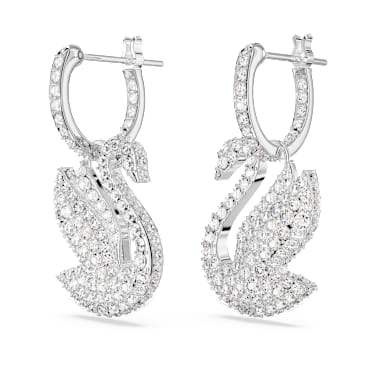 Orecchini pendenti Swarovski Iconic Swan, Cigno, Bianchi, Placcato rodio - Swarovski, 5647545