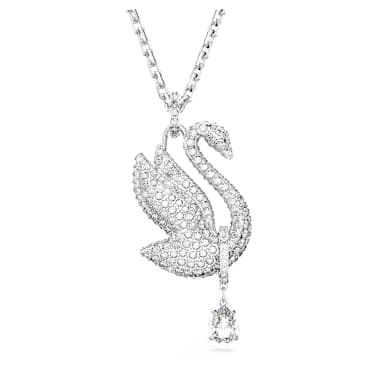 Swan 项链, 天鹅, 长款, 白色, 镀铑 - Swarovski, 5647546