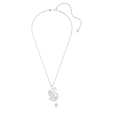 Swan necklace Swan Long White Rhodium plated Swarovski