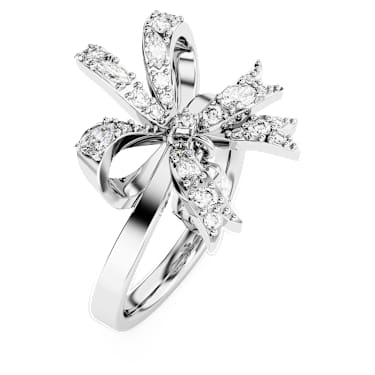 แหวนค็อกเทล Hyperbola, โบว์, ขาว, เคลือบโรเดียม - Swarovski, 5647560