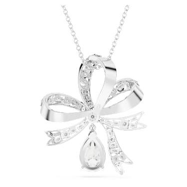 Hyperbola pendant, Bow, Large, White, Rhodium plated - Swarovski, 5647561