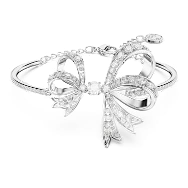 Bracciale rigido Hyperbola, Fiocco, Bianco, Placcato rodio - Swarovski, 5647563