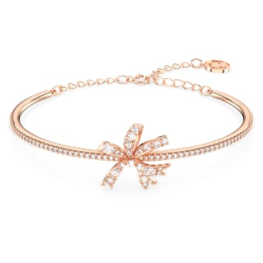 Obročasta zapestnica Hyperbola, Pentlja, Bela, Prevleka rožnato zlatega odtenka - Swarovski, 5647565