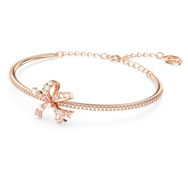 Pevný náramek Volta, Mašlička, Bílý, Pokoveno v růžovozlatém odstínu - Swarovski, 5647565
