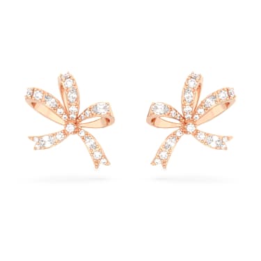 Volta 耳钉, 蝴蝶结, 小号, 白色, 镀玫瑰金色调 - Swarovski, 5647572