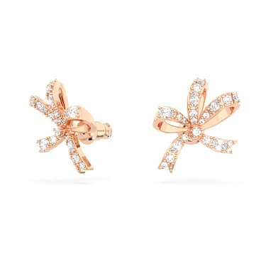 Pendientes de botón Hyperbola, Lazo, Pequeños, Blancos, Acabado en oro rosa de 18 quilates - Swarovski, 5647572