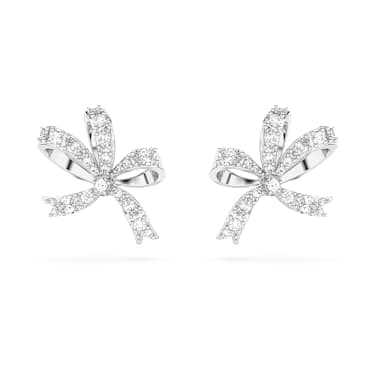 Hyperbola stud earrings, Bow, Small, White, Rhodium plated - Swarovski, 5647579