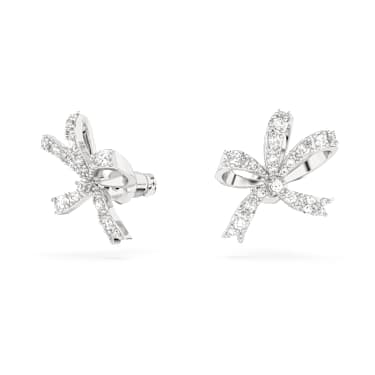 Clous d'oreilles Hyperbola, Nœud, Petites, Blanches, Métal rhodié - Swarovski, 5647579