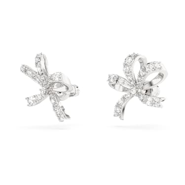 Clous d'oreilles Hyperbola, Nœud, Petites, Blanches, Métal rhodié - Swarovski, 5647579