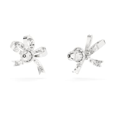 Clous d'oreilles Hyperbola, Nœud, Petites, Blanches, Métal rhodié - Swarovski, 5647579