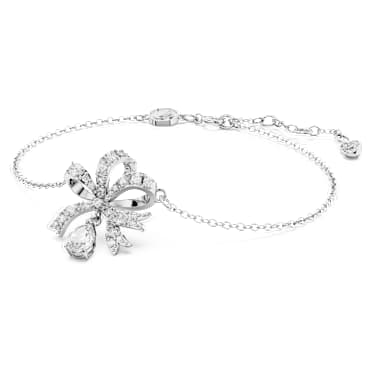 Pulsera Hyperbola, Lazo, Blanca, Baño de rodio - Swarovski, 5647581
