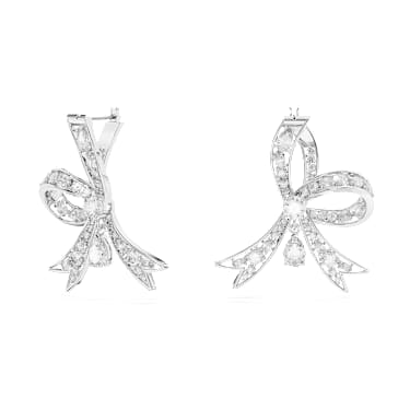 Hyperbola 水滴形耳环, 蝴蝶结, 白色, 镀铑 - Swarovski, 5647582