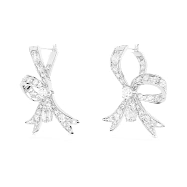 Hyperbola 水滴形耳环, 蝴蝶结, 白色, 镀铑 - Swarovski, 5647582