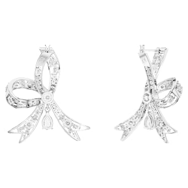 Hyperbola 水滴形耳环, 蝴蝶结, 白色, 镀铑 - Swarovski, 5647582